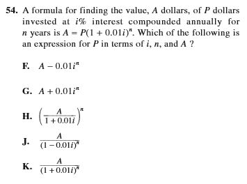 SAT and ACT comparison item 10 - math